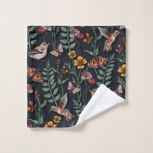 Donkere tuinvogels en vlinders bad handdoek (Wasdoekje)