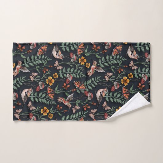 Donkere tuinvogels en vlinders bad handdoek (Handdoek)