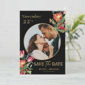 Donkere tulpen Aardbeien Foto QR Bewaar de datum Save The Date (Staand voorkant)