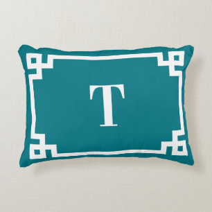 Donkere Turquoise en Witte Griekse Sleutelrand Mon Accent Kussen