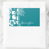 Donkere turquoise tropische hibiscus; palm rechthoekige sticker (Tas)