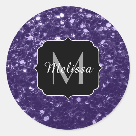 Donkere ultra violet paarse glitter sparken Monogr Ronde Sticker (Voorkant)