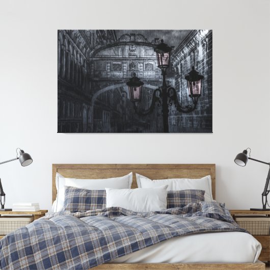 Donkere Venice Rain Bridge of Sighs bij nacht Canvas Afdruk