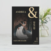 Donkere vervaagde foto & gouden ampersand Zwart tr Save The Date (Staand voorkant)