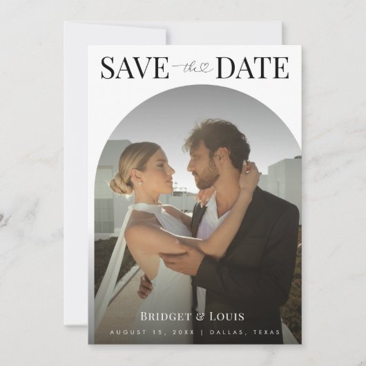 Donkere Vervagende Boog Foto Hart Script Minimaal  Save The Date (Voorkant)