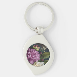 Donkere Vintage Bloemen Sleutelhanger