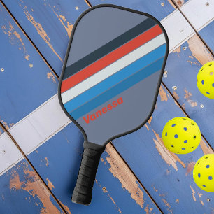 Donkere vintage gestreepte met naam pickleball paddle