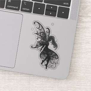 Donkere, vlakke haarlaptop met vinyl sticker