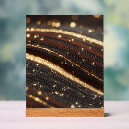 Donkere walnoot houtnerf met sprankelende gouden r acryl bord