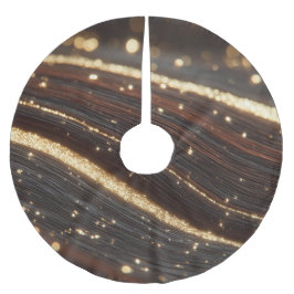 Donkere walnoot houtnerf met sprankelende gouden r kerstboom rok