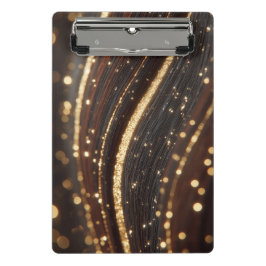 Donkere walnoot houtnerf met sprankelende gouden r mini klembord