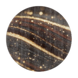 Donkere walnoot houtnerf met sprankelende gouden r snijplank