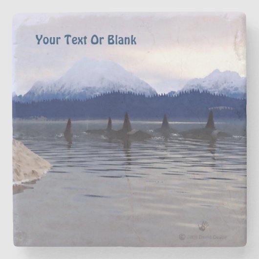 Donkere waterorca stenen onderzetter (Voorkant)