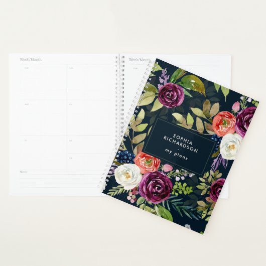 Donkere Waterverf Floral Boho Pattern Planner (Display)