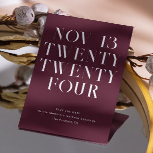 Donkere Wijn Huwelijk. Modern Minimalistische Bour Save The Date