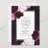 Donkere wijn Moody Floral Modern Elegant Glam Wedd Kaart (Voorkant)