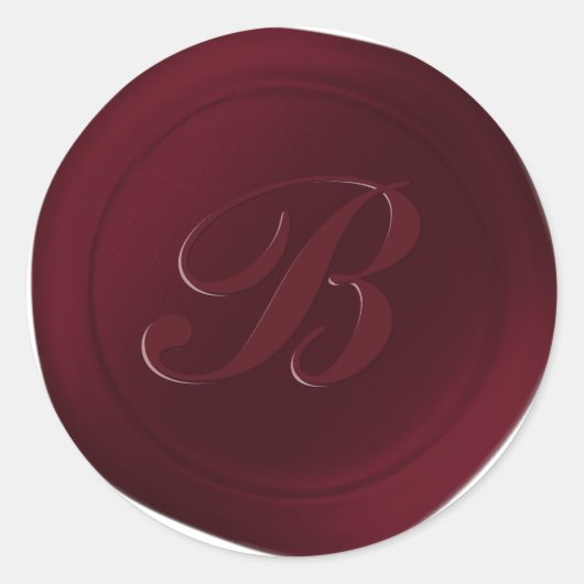 Donkere Wijn Rood 1 Letter Monogram Wax Seal Stick Ronde Sticker (Voorkant)