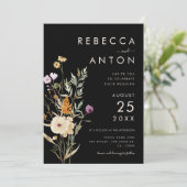 Donkere wilde bloem 3 Foto Collage QR Code Weddens Kaart (Staand voorkant)