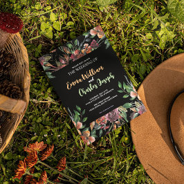 Donkere wilde bloemen bruiloft thema uitnodiging