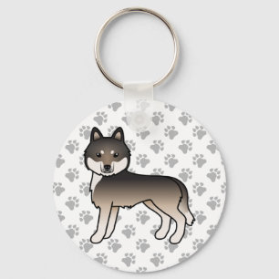 Donkere Wolf Grijze Siberische Husky Cartoon Hond Sleutelhanger