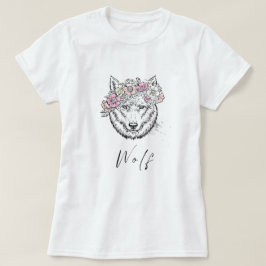 Donkere wolf roze geel bloembloem t-shirt