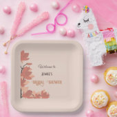 Donkere zalmcrème en Brown Folk Art Shower Papieren Bordje (Feest)