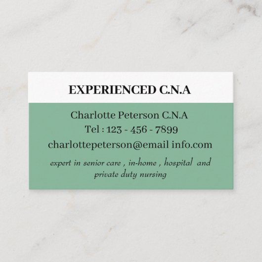 Donkere Zee Green Simple CNA Visitekaartje (Voorkant)