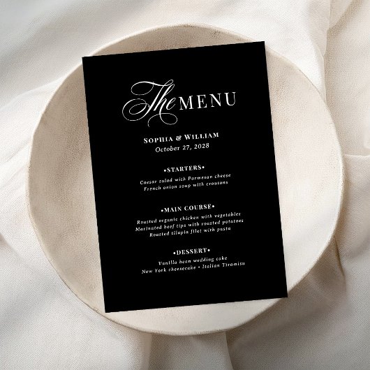 Donkere Zwart-Wit Bruiloft | Klassieke Luxe Menu