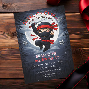 Donkere Zwarte & Rode Maan Ninja Kinderverjaardag Kaart
