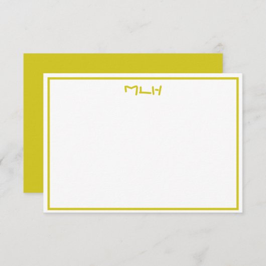 Donkergeel en witte monogrammed Flat Note Kaart (Voorkant / Achterkant)