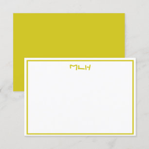 Donkergeel en witte monogrammed Flat Note Kaart