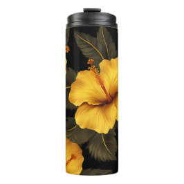 DONKERGEEL & GROEN TROPISCHE HIBISCUS BLOEMEN THERMOSBEKER