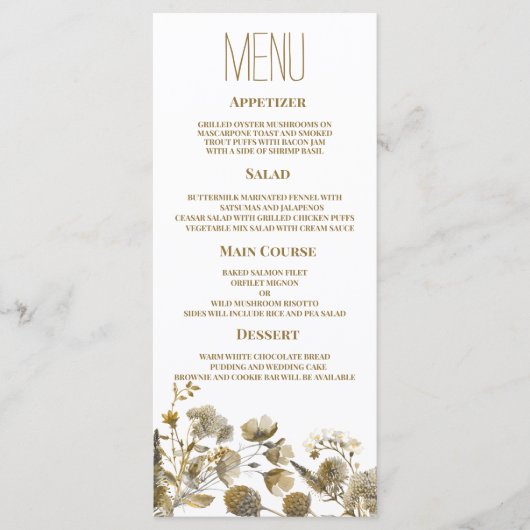 Donkergeel ivoor wit bruin bloemenbruiloft Menu (Voorkant)