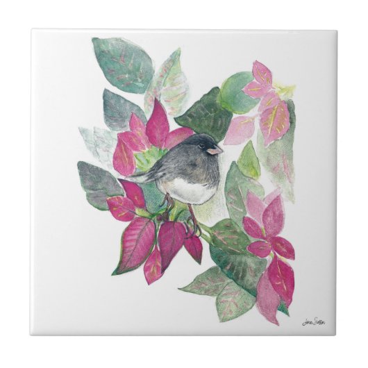 Donkergelige Junco Bird Waterverf Ceramic Tile Tegeltje (Voorkant)