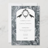 Donkergotisch Grijs & Zwart Damast & Ravens Kaart (Voorkant)