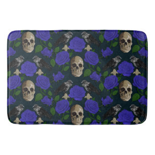 Donkergotisch Grungy Roos Vines Raven Schedel blau Badmat
