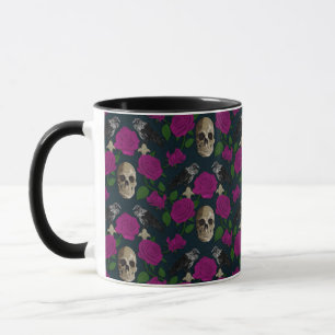 Donkergotisch Grungy Roos Vines Raven Skull roze Mok