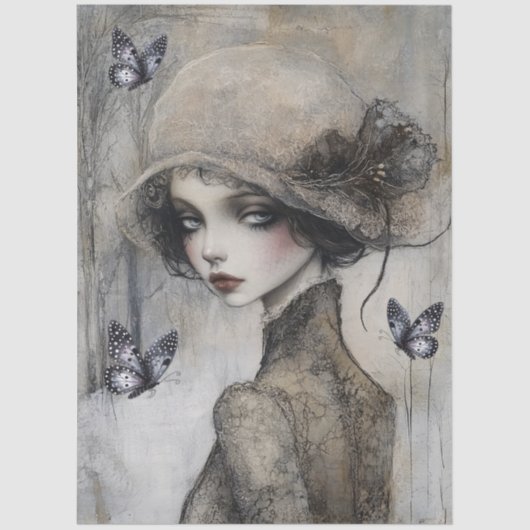 Donkergotische Grunge Girl Decoupage Tissuepapier (Voorkant)