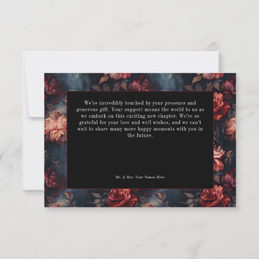 Donkergotische Rood & Roze Bloemen Huwelijk Bedankkaart (Achterkant)