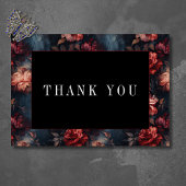 Donkergotische Rood & Roze Bloemen Huwelijk Bedankkaart