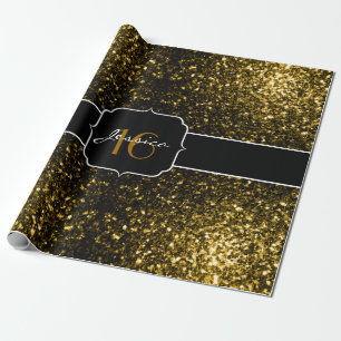 Donkergoudgele faux glitter sparkles 16 cadeaupapier