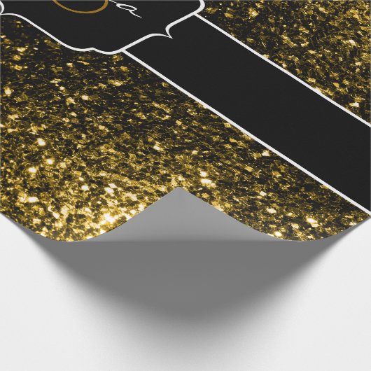 Donkergoudgele faux glitter sparkles 16 cadeaupapier (Hoek)