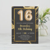 Donkergoudmarmer 16e verjaardag uitnodiging (Staand voorkant)