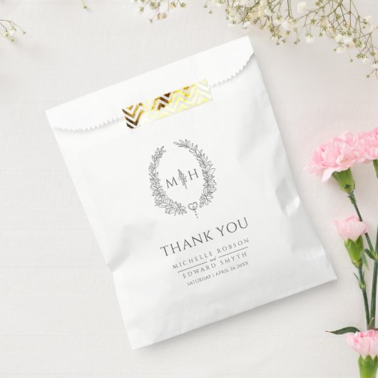 Donkergrijs blad ovale krans art bruiloft dank u bedankzakje (Gezegeld)