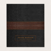 Donkergrijs & bruin gestikt faux leer visitekaartjes (Buitenkant ongevouwen)