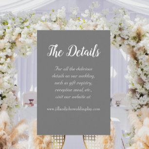 Donkergrijs Eenvoudige Stijl Trouwdetails Informatiekaartje