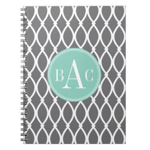 Donkergrijs en Mint Monogrammed Barcelona Print Notitieboek