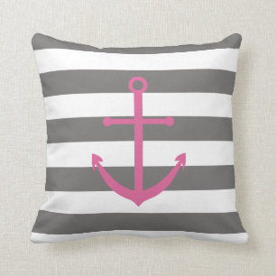 Donkergrijs en roze Anchor Pillow Kussen