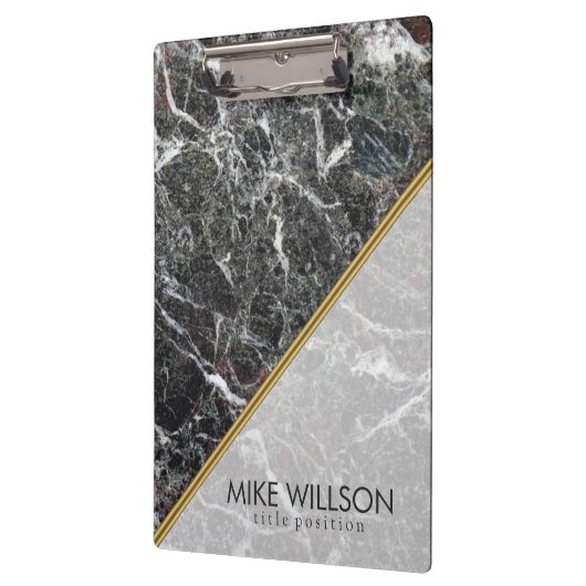 Donkergrijs en wit gevlekt marmeren steen klembord (Links)