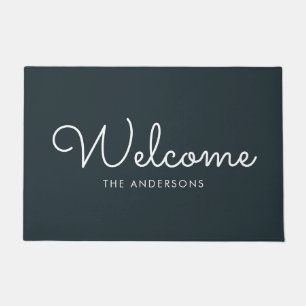 Donkergrijs Fancy script "Welkom" op maat Deurmat